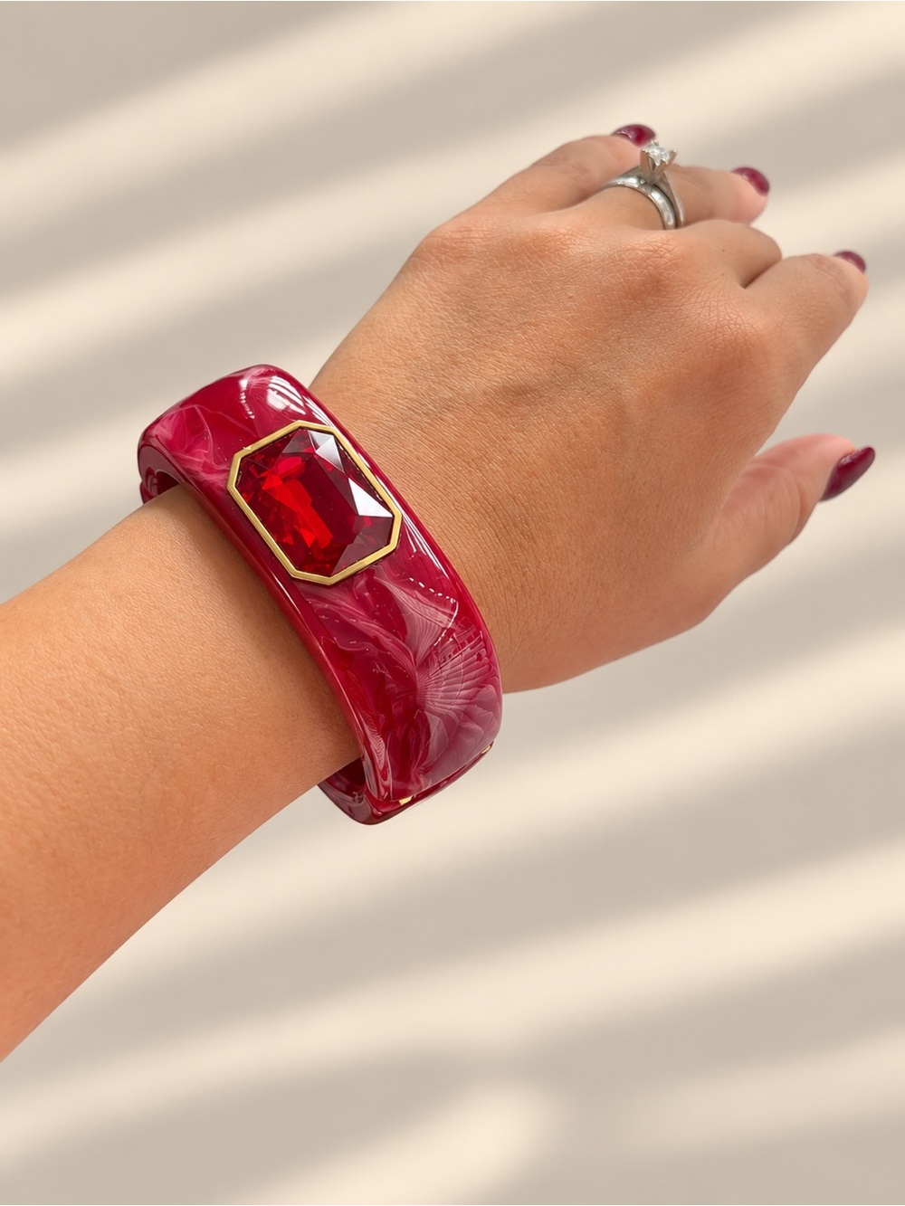 Burgundy Crystal Statement Bangle Bracelet